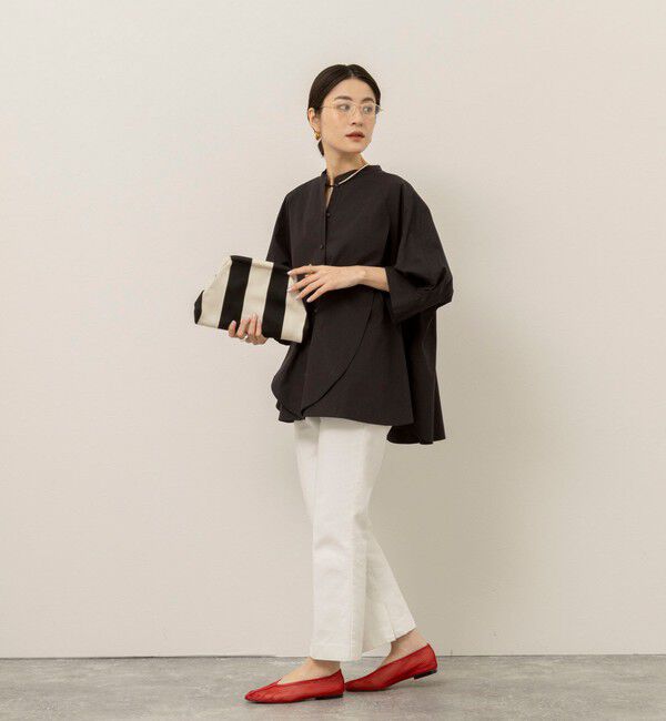 MAQWEL「【MAQWEL/マクウェル】ウォッシャブルバンドカラーラグランシャツ」|シャツ・ブラウス|