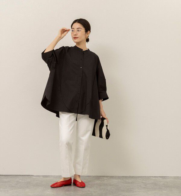 MAQWEL「【MAQWEL/マクウェル】ウォッシャブルバンドカラーラグランシャツ」|シャツ・ブラウス|