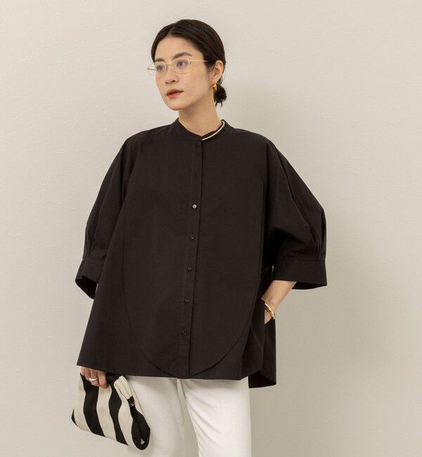 MAQWEL「【MAQWEL/マクウェル】ウォッシャブルバンドカラーラグランシャツ」|シャツ・ブラウス|