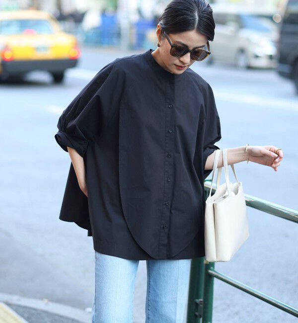 MAQWEL「【MAQWEL/マクウェル】ウォッシャブルバンドカラーラグランシャツ」|シャツ・ブラウス|