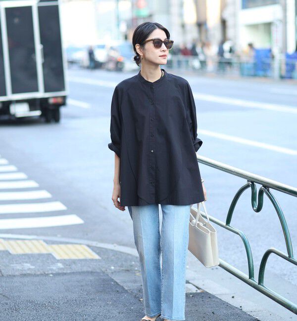 MAQWEL「【MAQWEL/マクウェル】ウォッシャブルバンドカラーラグランシャツ」|シャツ・ブラウス|