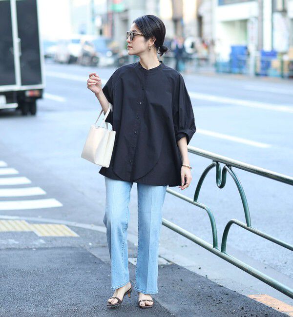 MAQWEL「【MAQWEL/マクウェル】ウォッシャブルバンドカラーラグランシャツ」|シャツ・ブラウス|