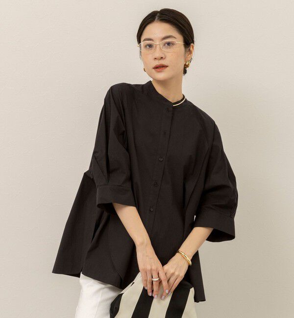 MAQWEL「【MAQWEL/マクウェル】ウォッシャブルバンドカラーラグランシャツ」|シャツ・ブラウス|