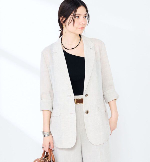 NOLLEY'S sophi「《セットアップ対応》ウォッシャブルリネンライクシアーボイルジャケット」|テーラードジャケット|グレーベージュ