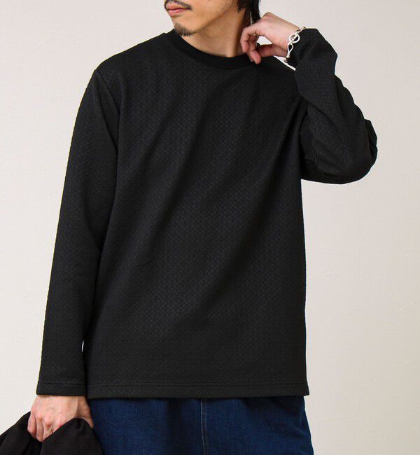 GLOSTER「【素材で魅せる】フクレリンクスジャガードロンT」|Tシャツ・カットソー|ブラック