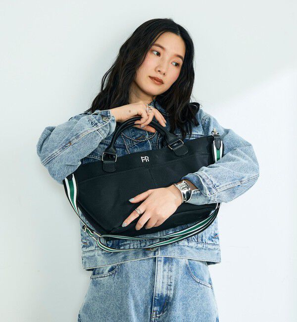 fredy emue「FRレザーハンドルキャンバストートバッグ」|ショルダー・メッセンジャー|ブラック