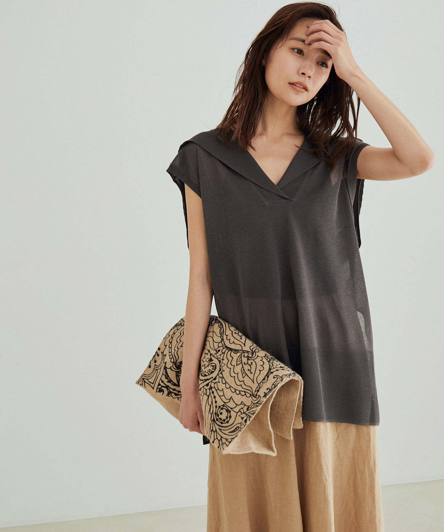 SALON adam et rope'「【セットアップ対応】セーラーカラーシアーベスト」|ベスト・ジレ|