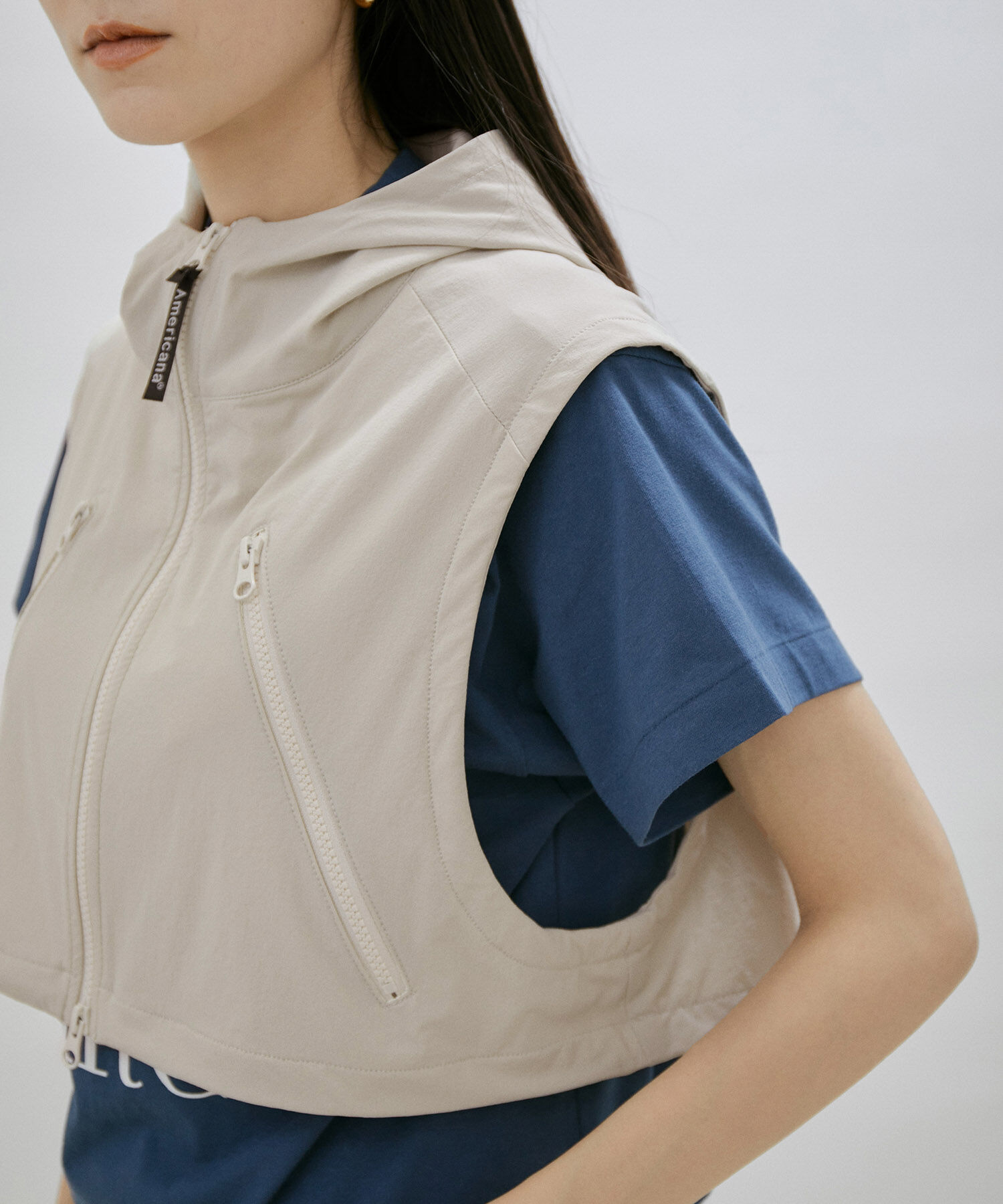 SALON adam et rope'「【Americana for SALON】[撥水機能付き]別注フード付きクロップドベスト」|ベスト・ジレ|