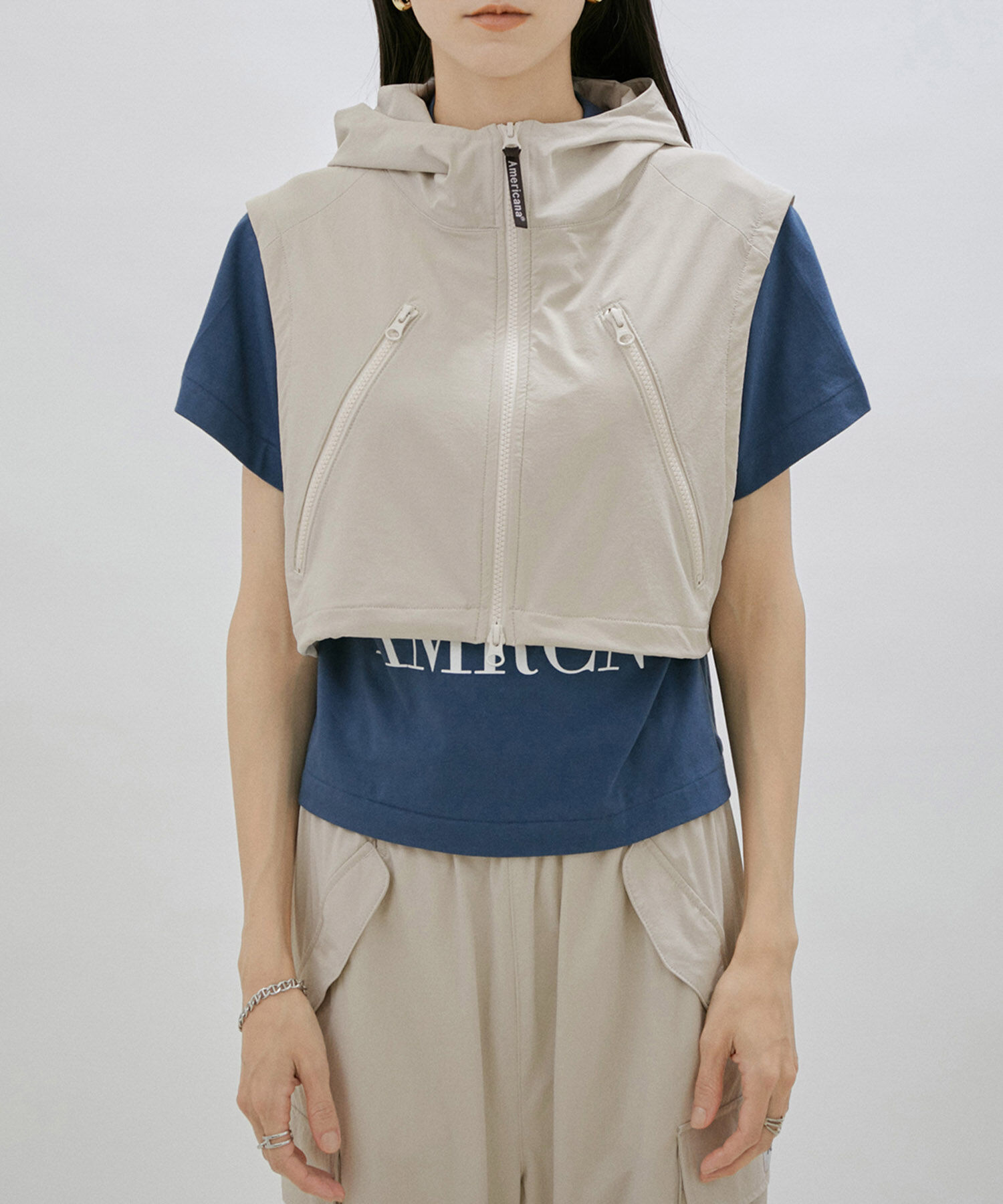 SALON adam et rope'「【Americana for SALON】[撥水機能付き]別注フード付きクロップドベスト」|ベスト・ジレ|