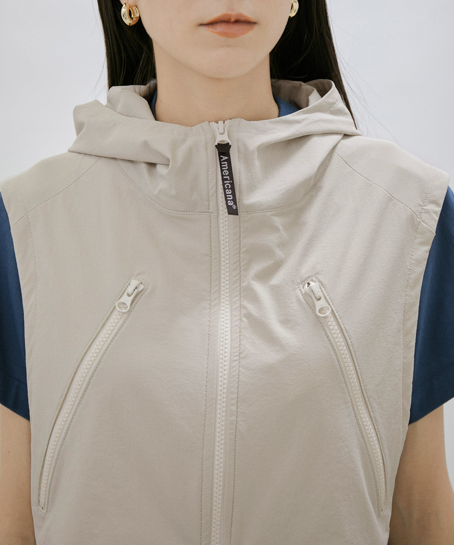 SALON adam et rope'「【Americana for SALON】[撥水機能付き]別注フード付きクロップドベスト」|ベスト・ジレ|