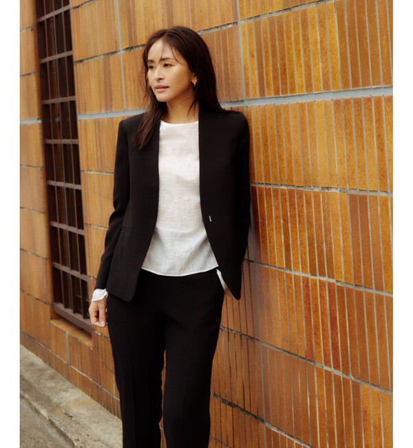 ROPE「トリアセバックサテン ジャケット【オフィス/通勤/セットアップ対応】/洗える」|ノーカラージャケット|