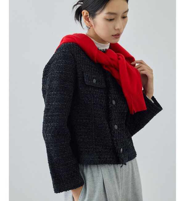ROPE「【COOHEM(コーヘン)】BASIC TWEED VELVET JACKET」|ノーカラージャケット|ネイビー(40)