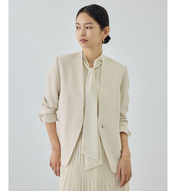 ROPE「トリアセダブルクロス Ｖネックジャケット/セットアップ対応・イージーケア・26SS」|ノーカラージャケット|