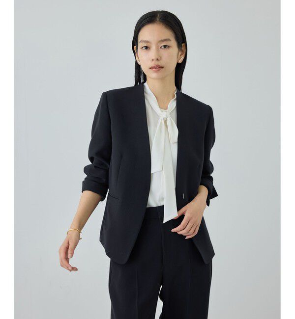 ROPE「トリアセダブルクロス Ｖネックジャケット/セットアップ対応・イージーケア・26SS」|ノーカラージャケット|