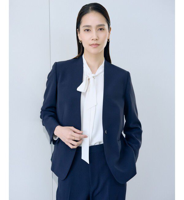 ROPE「トリアセダブルクロス Ｖネックジャケット/セットアップ対応・イージーケア・26SS」|ノーカラージャケット|ネイビー(40)