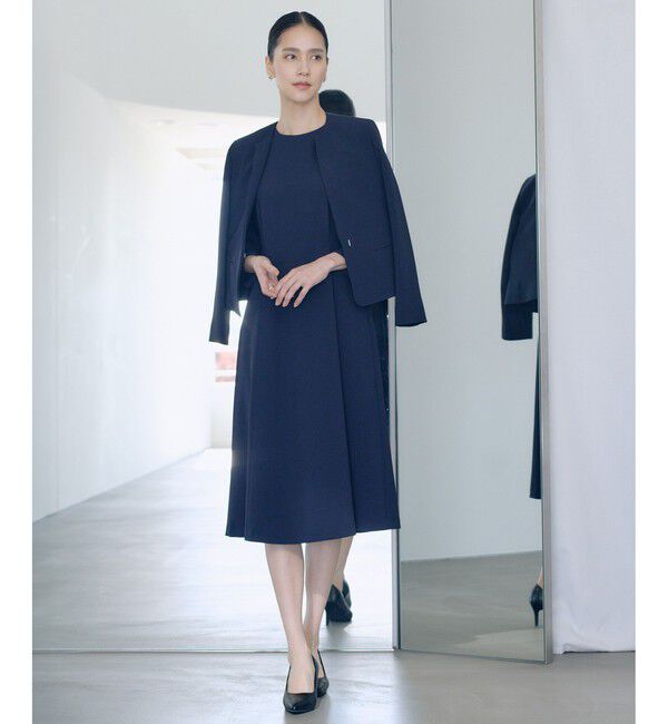 ROPE「トリアセダブルクロス クルーネックジャケット/セットアップ対応・イージーケア・26SS」|ノーカラージャケット|