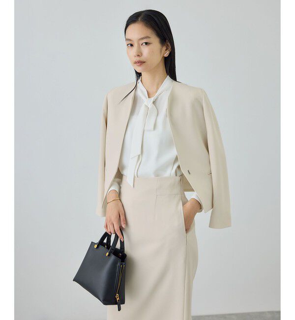 ROPE「トリアセダブルクロス クルーネックジャケット/セットアップ対応・イージーケア・26SS」|ノーカラージャケット|