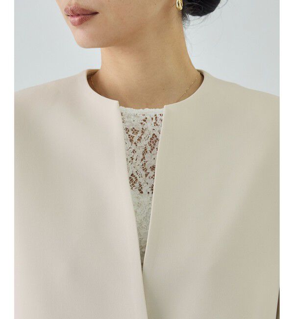 ROPE「トリアセダブルクロス クルーネックジャケット/セットアップ対応・イージーケア・26SS」|ノーカラージャケット|