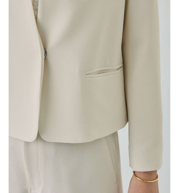 ROPE「トリアセダブルクロス クルーネックジャケット/セットアップ対応・イージーケア・26SS」|ノーカラージャケット|