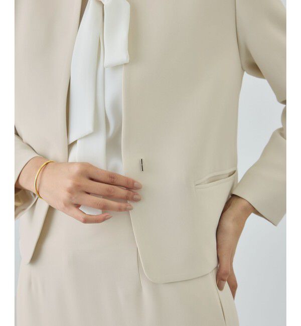 ROPE「トリアセダブルクロス クルーネックジャケット/セットアップ対応・イージーケア・26SS」|ノーカラージャケット|