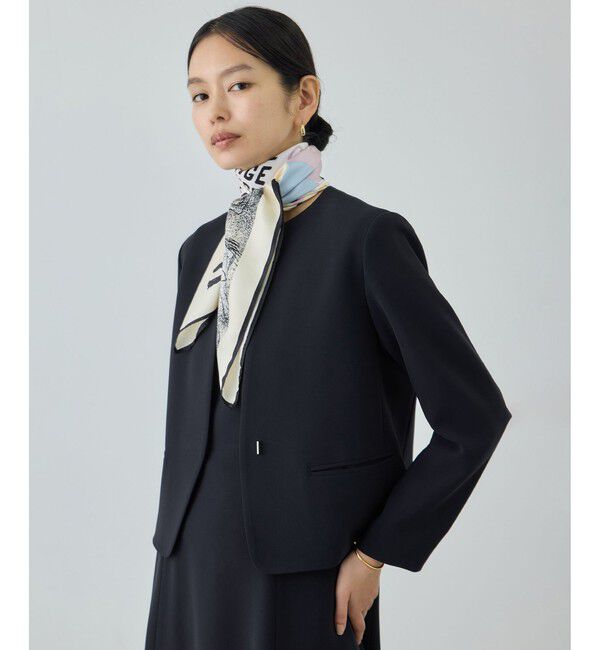 ROPE「トリアセダブルクロス クルーネックジャケット/セットアップ対応・イージーケア・26SS」|ノーカラージャケット|