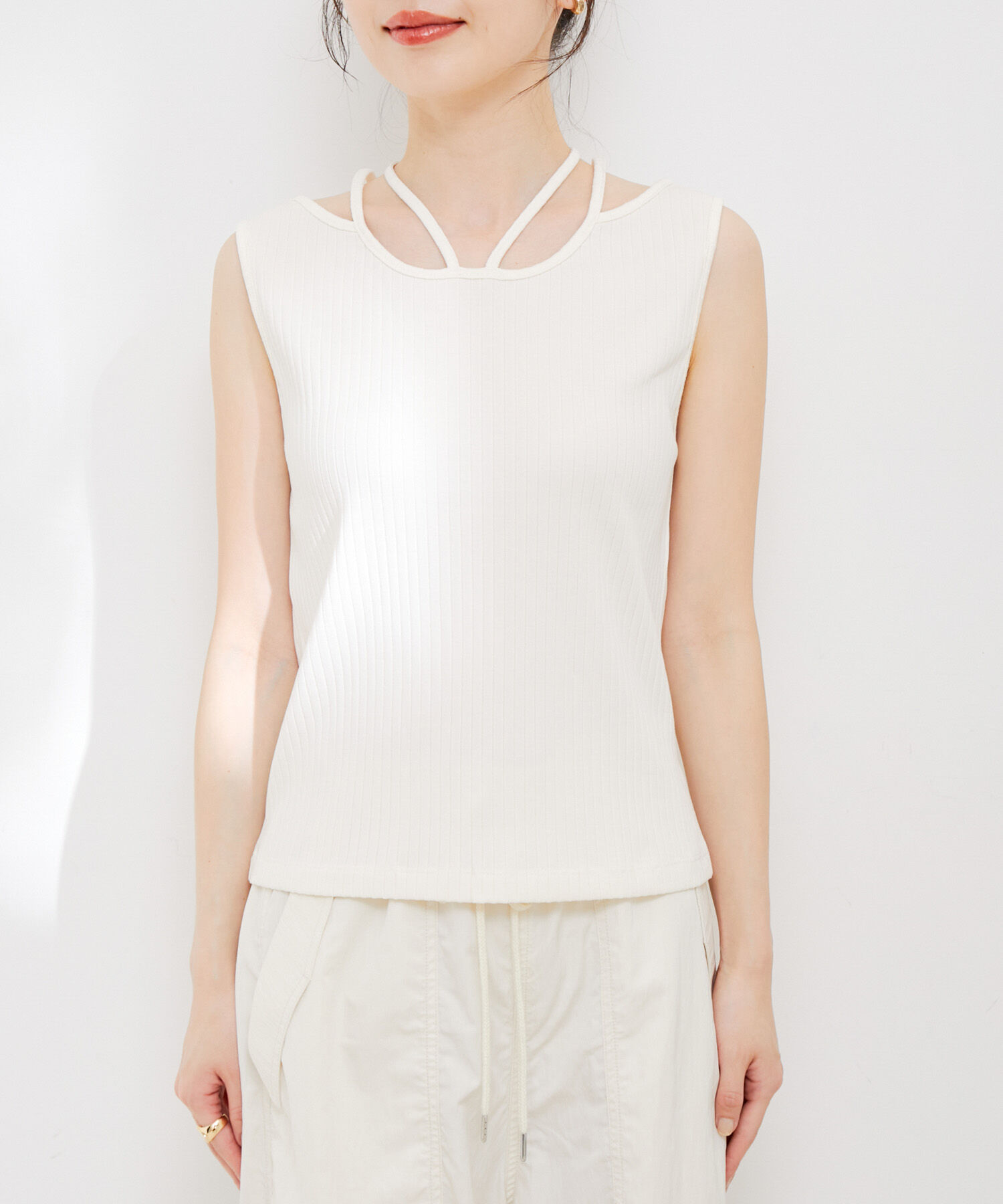 VIS「ネックストラップテレコリブタンクトップ」|タンクトップ|