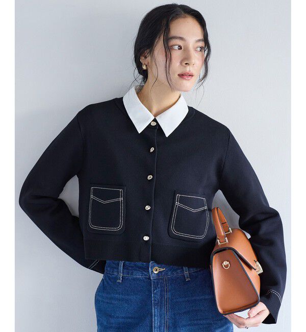 VIS「ステッチワークニットジャケット」|カーディガン|ネイビー(40)