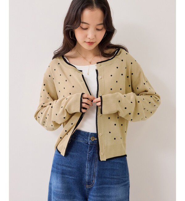 VIS「【WEB限定】麻ライクドット配色カーディガン」|カーディガン|