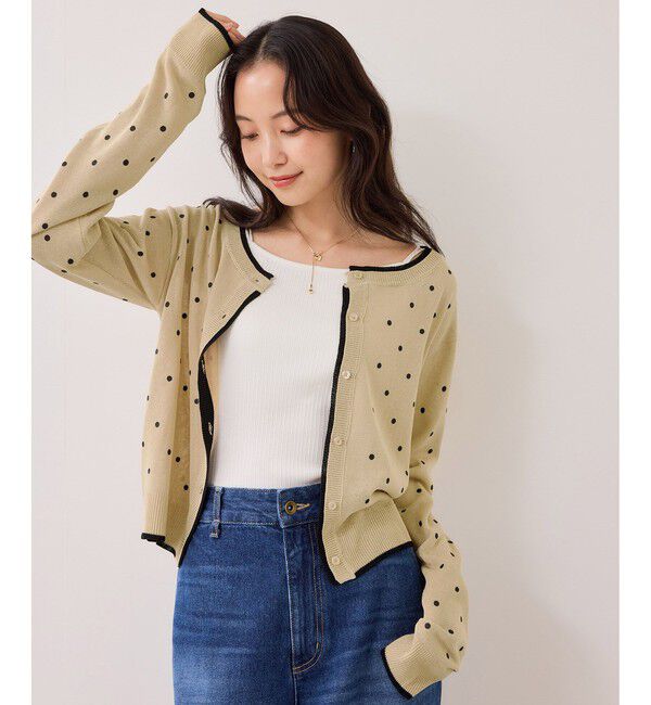 VIS「【WEB限定】麻ライクドット配色カーディガン」|カーディガン|
