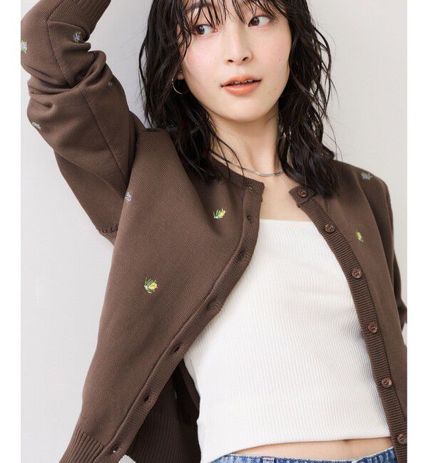VIS「【WEB限定】フルーツ刺しゅうクルーネックカーディガン」|カーディガン|ブラウン(20)