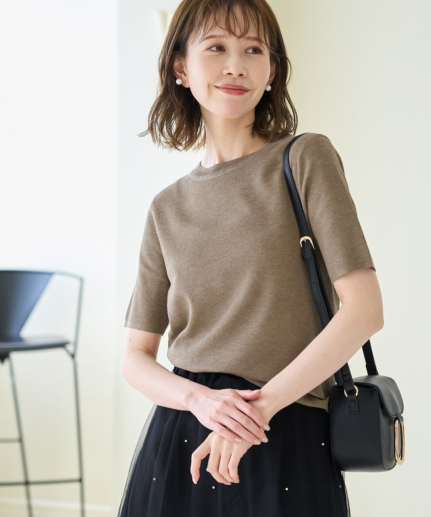 Rope&rsquo;Picnic「スパークナイロンハーフスリーブニットプルオーバー」|ニット・セーター|