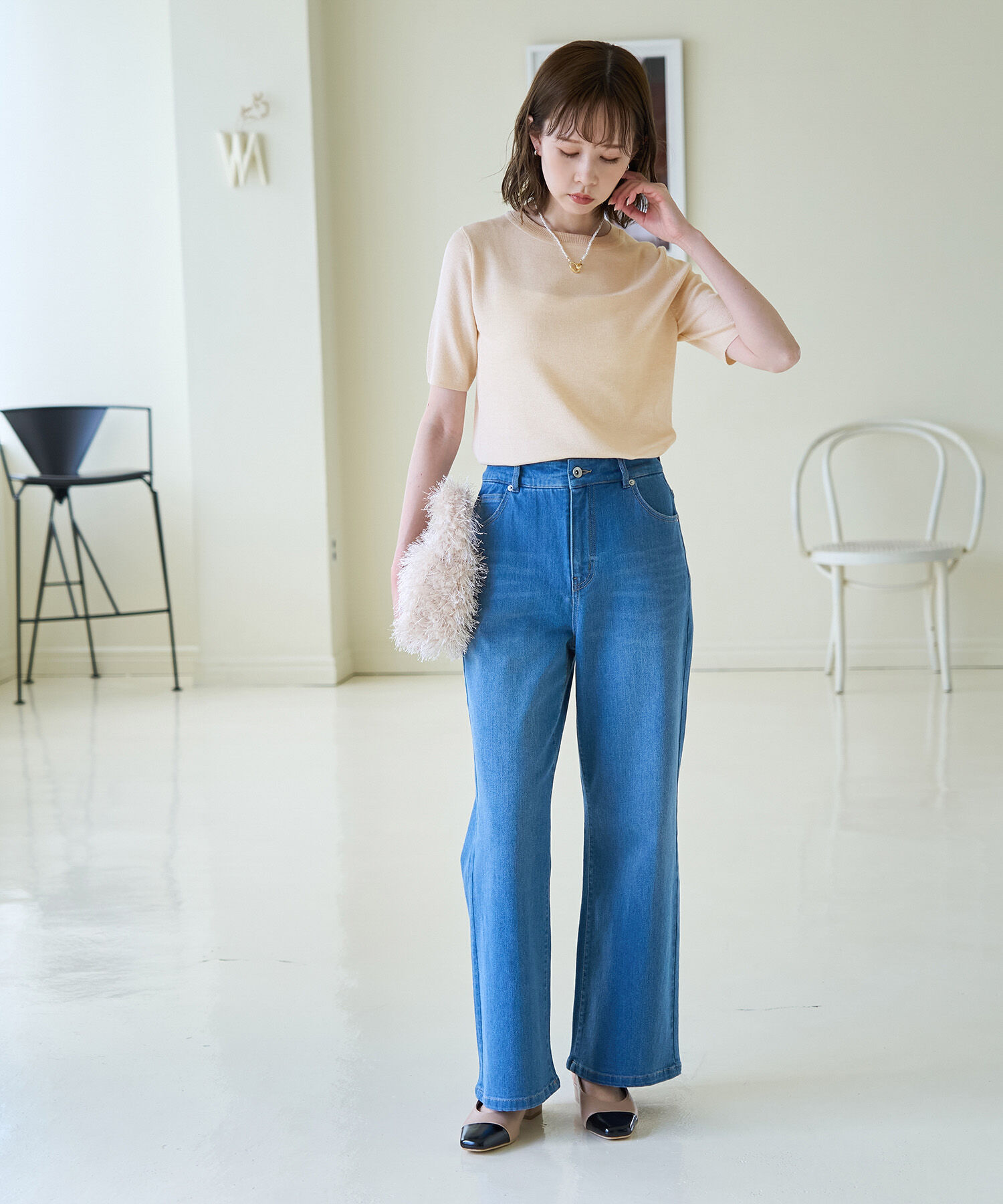 Rope&rsquo;Picnic「スパークナイロンハーフスリーブニットプルオーバー」|ニット・セーター|