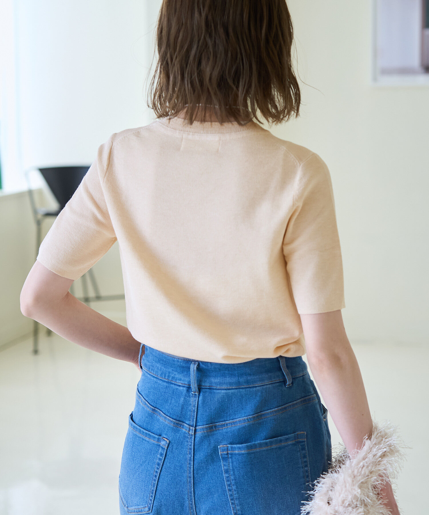 Rope&rsquo;Picnic「スパークナイロンハーフスリーブニットプルオーバー」|ニット・セーター|