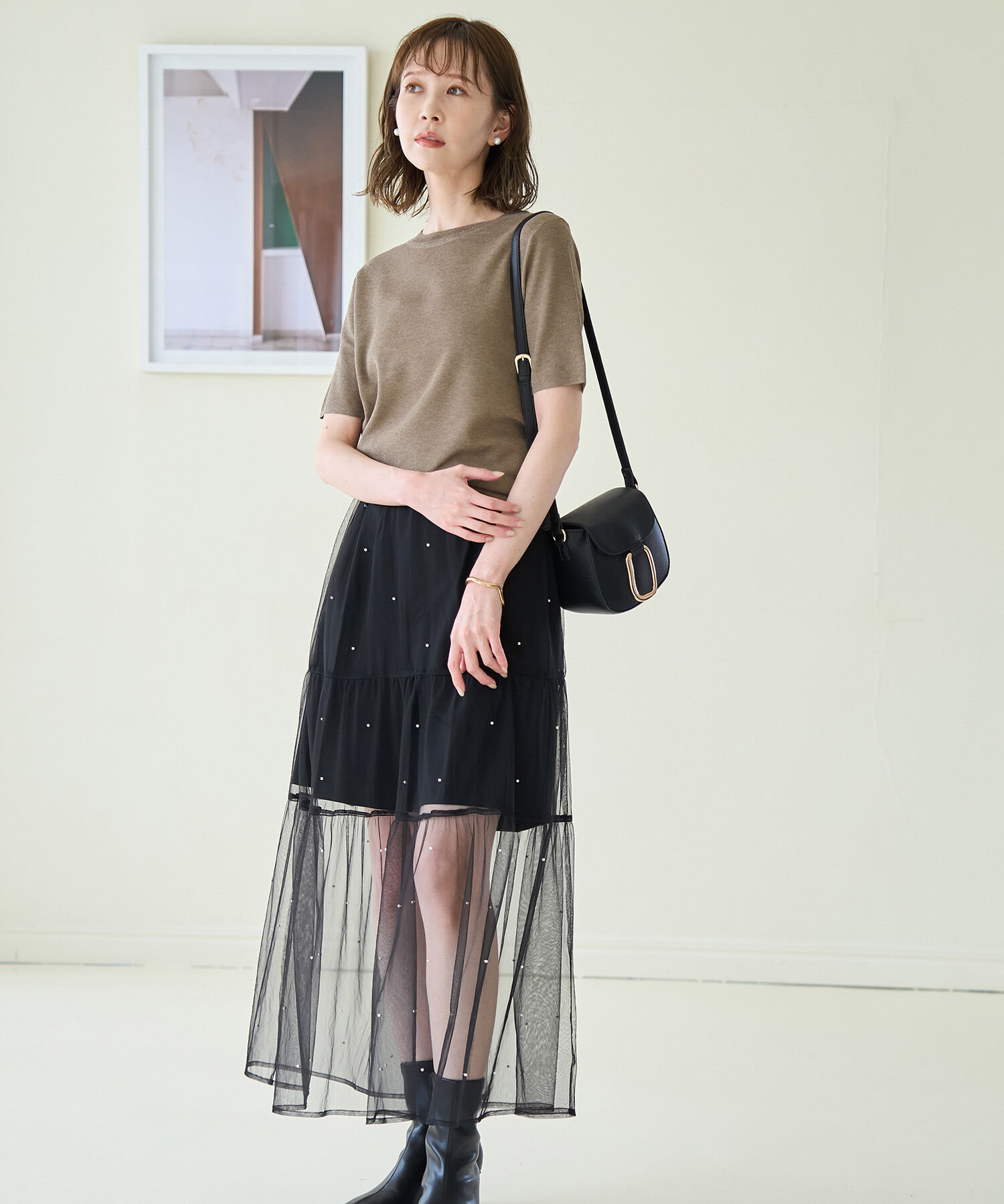 Rope&rsquo;Picnic「スパークナイロンハーフスリーブニットプルオーバー」|ニット・セーター|