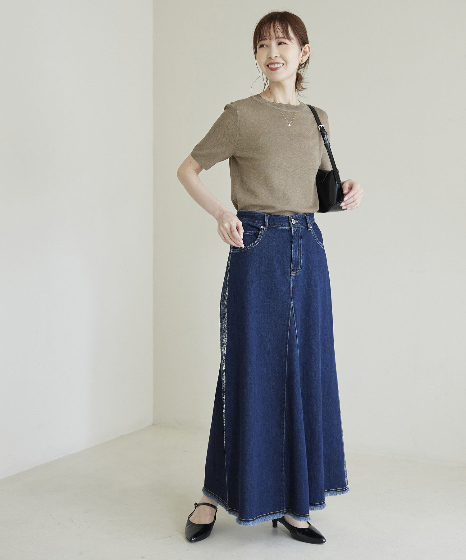 Rope&rsquo;Picnic「スパークナイロンハーフスリーブニットプルオーバー」|ニット・セーター|