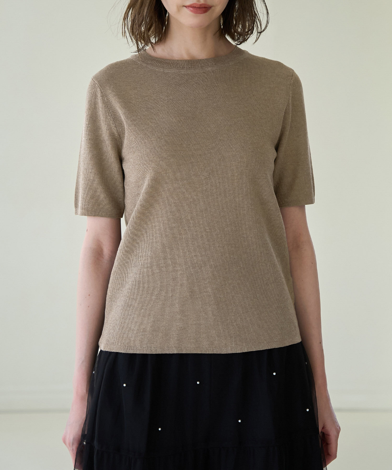 Rope&rsquo;Picnic「スパークナイロンハーフスリーブニットプルオーバー」|ニット・セーター|