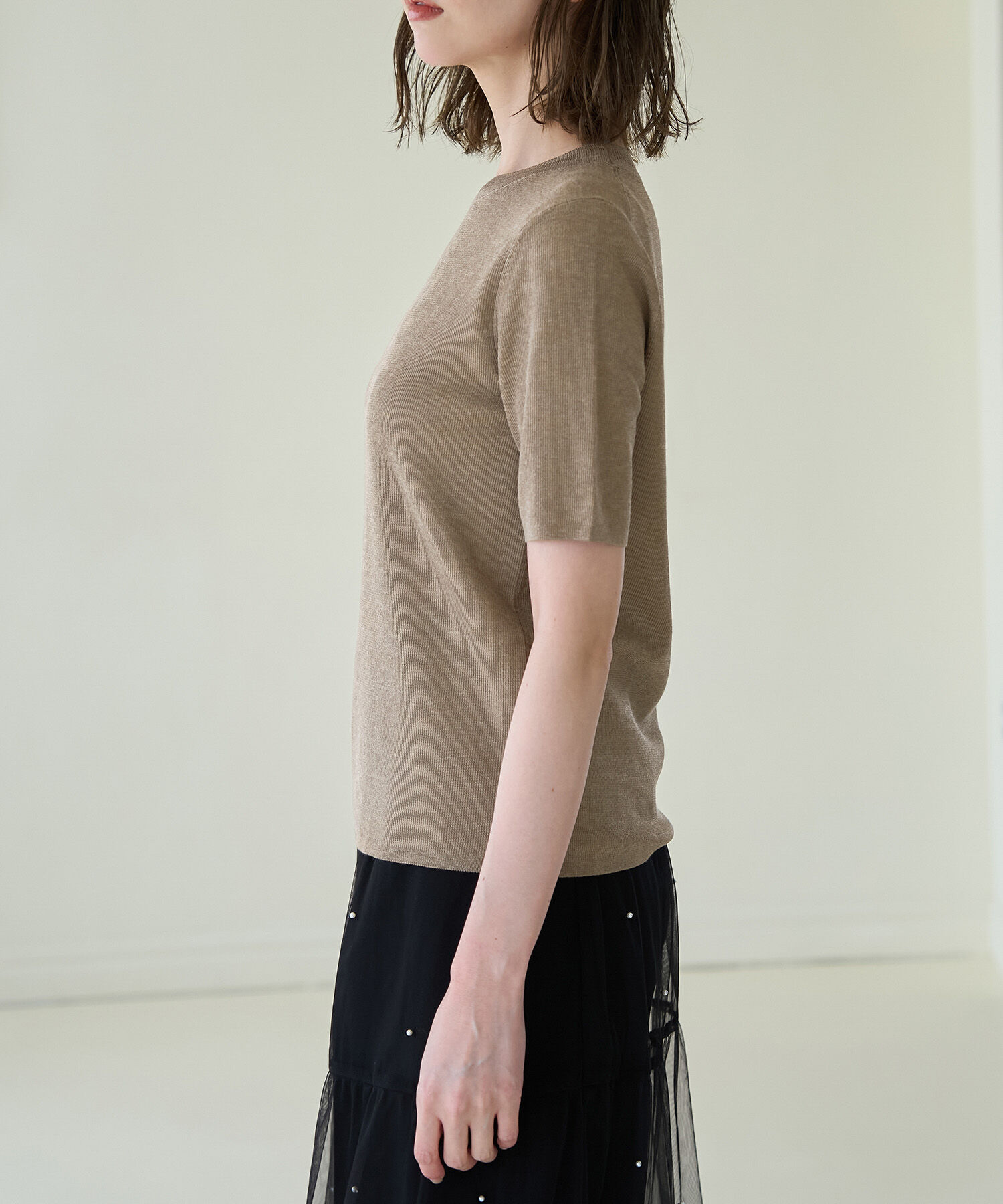 Rope&rsquo;Picnic「スパークナイロンハーフスリーブニットプルオーバー」|ニット・セーター|