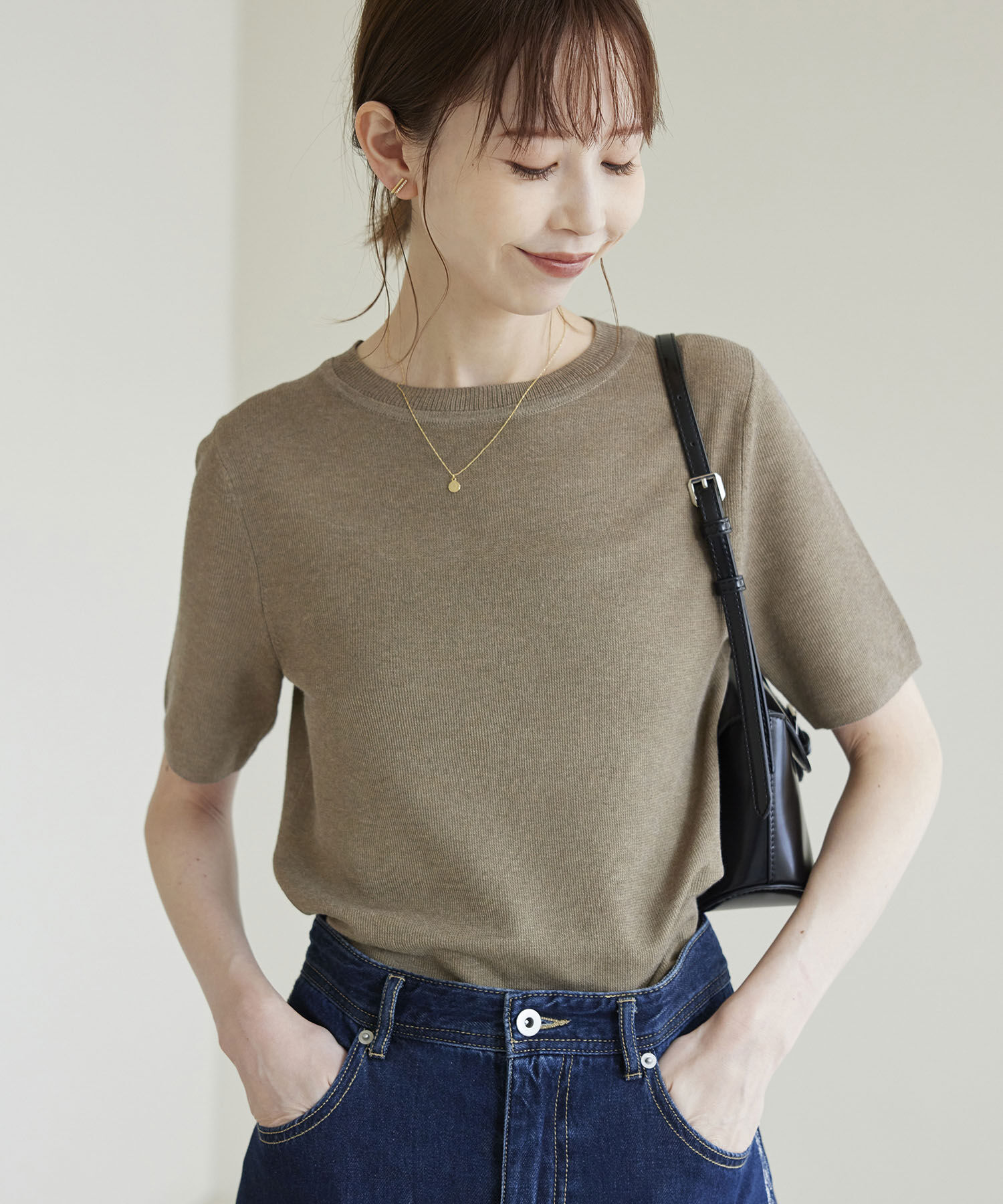 Rope&rsquo;Picnic「スパークナイロンハーフスリーブニットプルオーバー」|ニット・セーター|