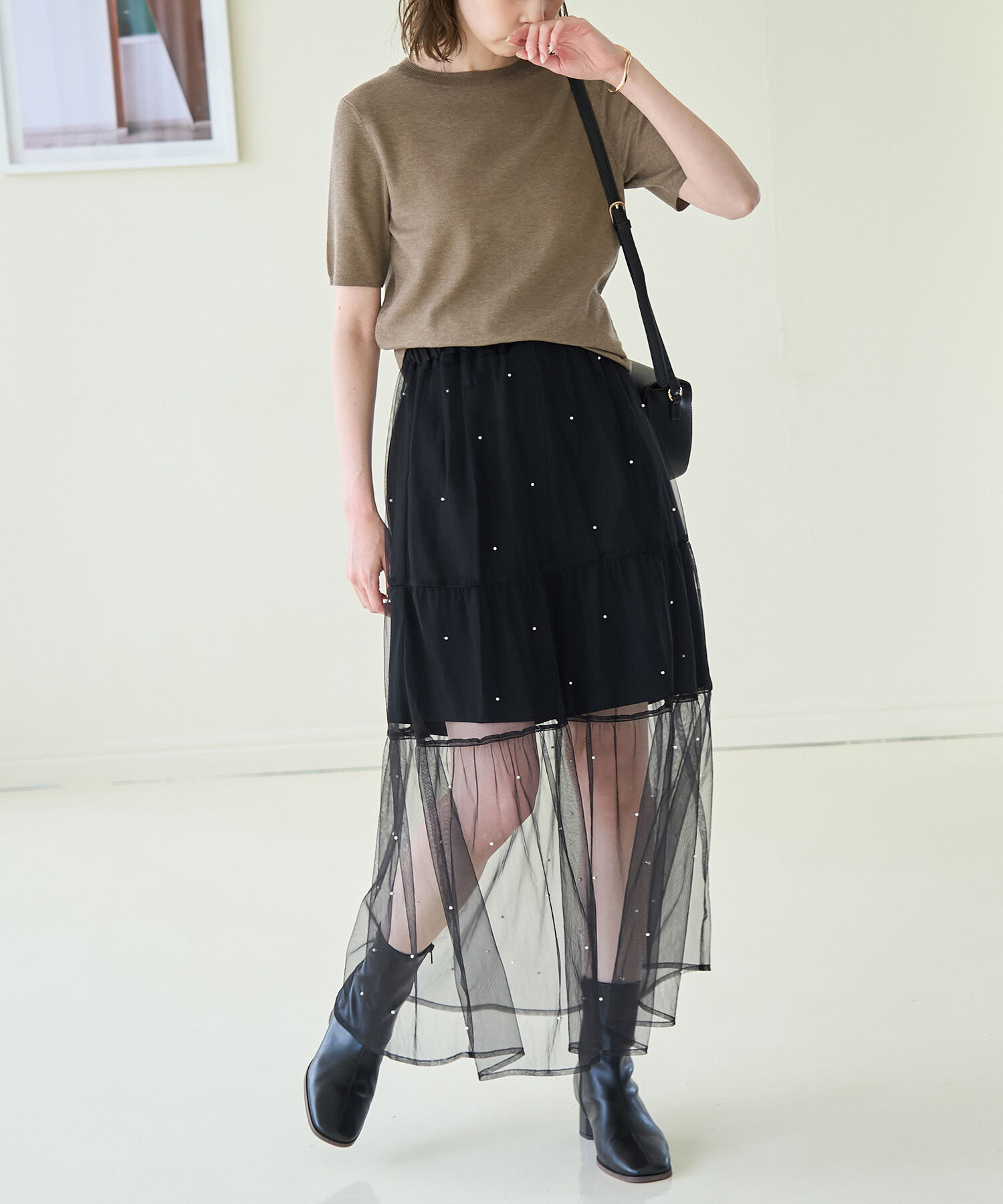 Rope&rsquo;Picnic「スパークナイロンハーフスリーブニットプルオーバー」|ニット・セーター|