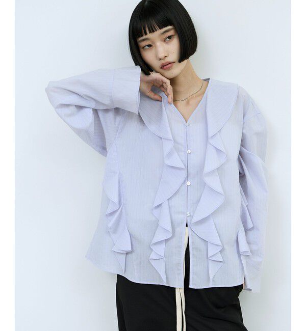 ADAM ET ROPE'「【WEB限定】オーバーラッフルフリルブラウス」|シャツ・ブラウス|ブルー(44)