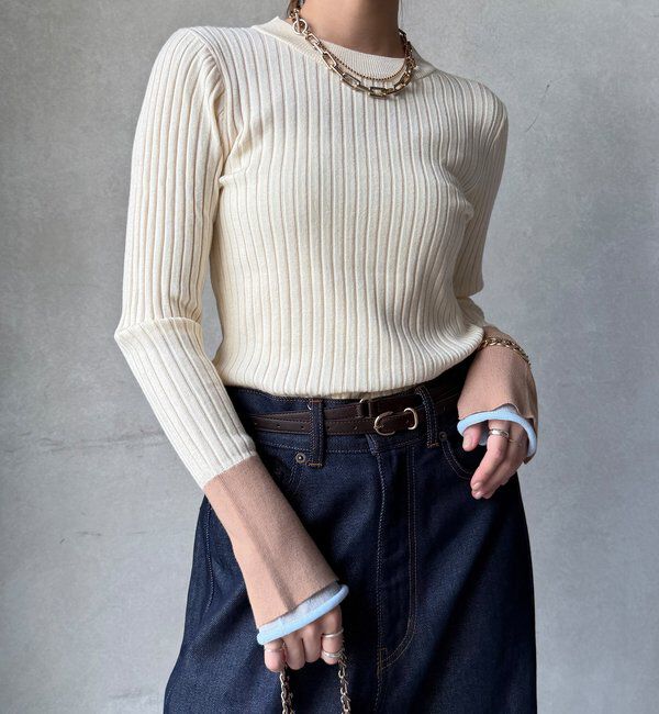  「【WEB限定】レイヤード配色シアースリーブプルオーバー」|ニット・セーター|