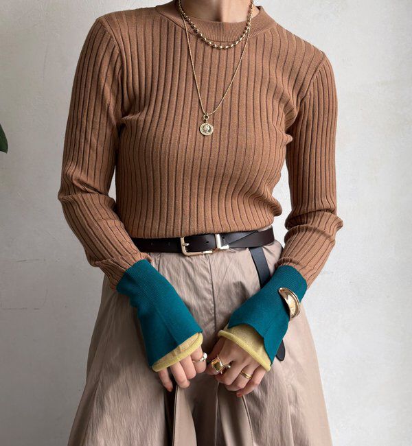  「【WEB限定】レイヤード配色シアースリーブプルオーバー」|ニット・セーター|