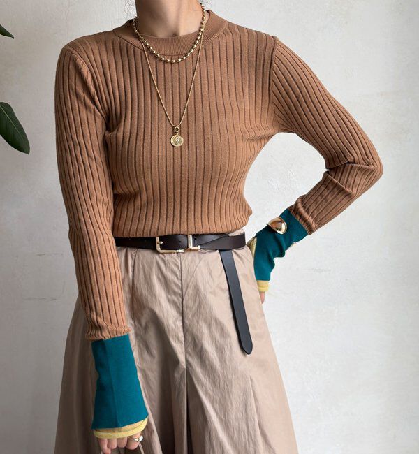  「【WEB限定】レイヤード配色シアースリーブプルオーバー」|ニット・セーター|