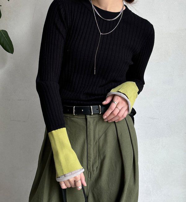  「【WEB限定】レイヤード配色シアースリーブプルオーバー」|ニット・セーター|