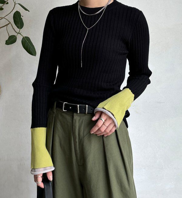  「【WEB限定】レイヤード配色シアースリーブプルオーバー」|ニット・セーター|