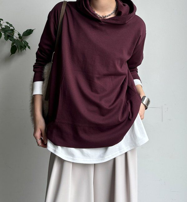  「裾切替フーディー」|Tシャツ・カットソー|ボルドー