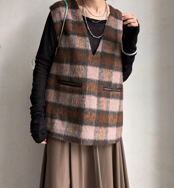  「【WEB限定】チェックシャギーベスト」|ベスト・ジレ|
