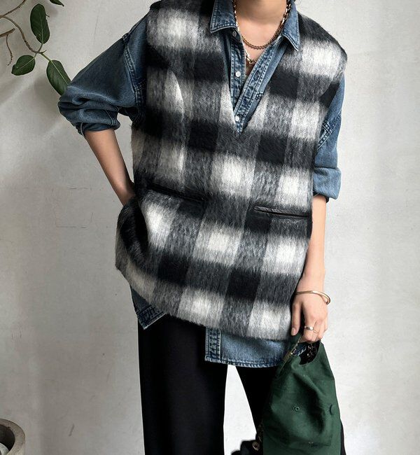  「【WEB限定】チェックシャギーベスト」|ベスト・ジレ|