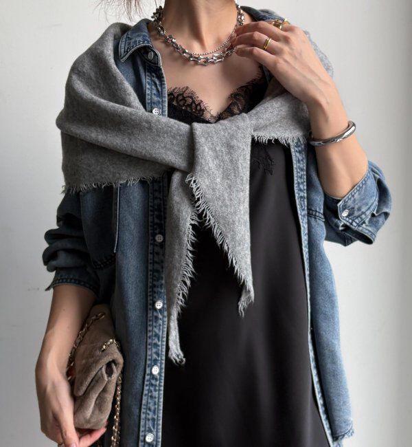  「ウール三角ストール」|マフラー|グレー