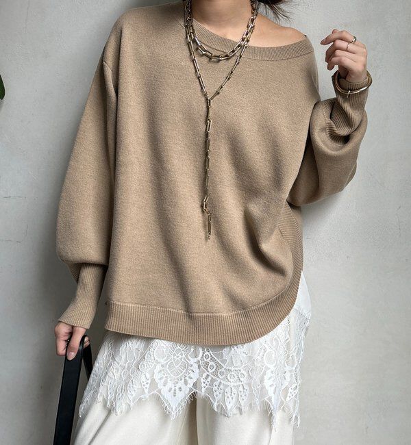  「アシメラウンドニットプルオーバー」|ニット・セーター|ベージュ